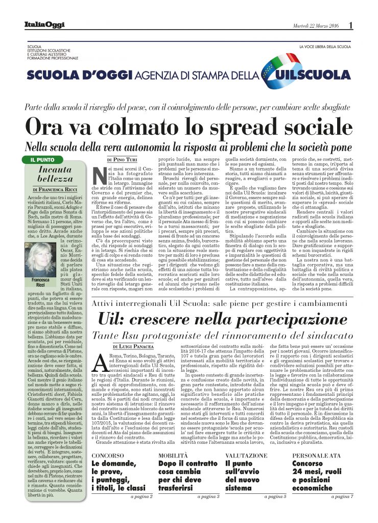 Marzo 2016. Ora va colmato lo spread sociale