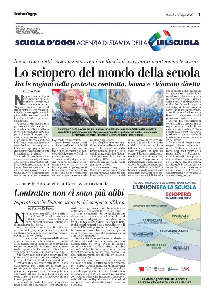 Maggio 2016. Lo sciopero del mondo della scuola