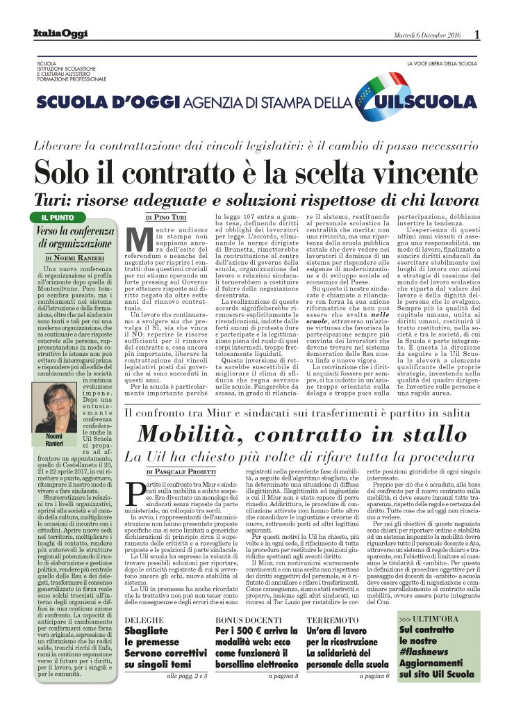 Dicembre 2016. Solo il contratto è la scelta vincente