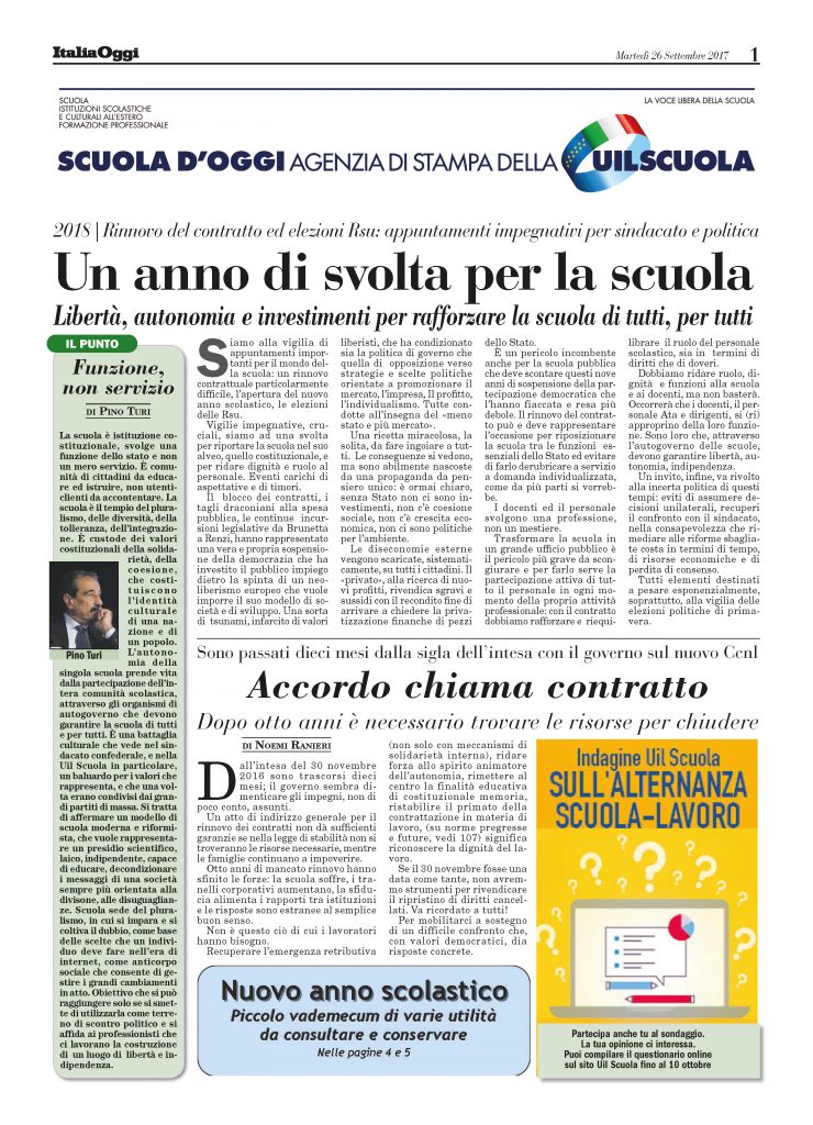 Settembre 2017. Un anno di svolta per la scuola