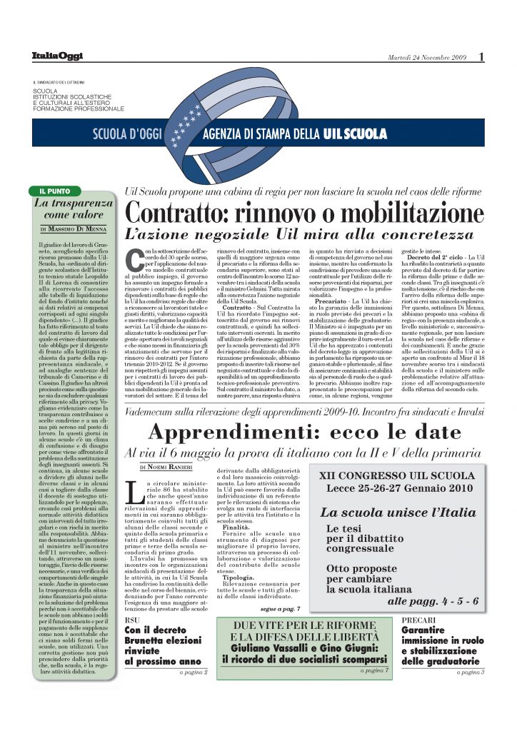 Novembre 2009. Contratto: rinnovo o mobilitazione