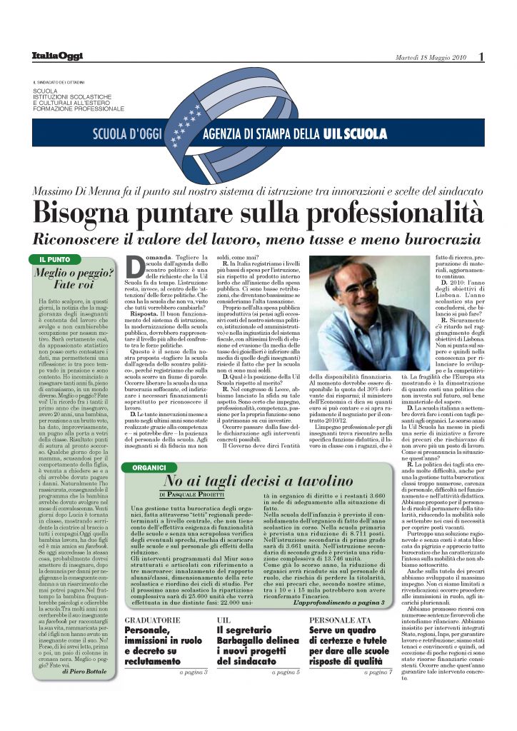 Maggio 2010. Bisogna puntare sulla professionalità