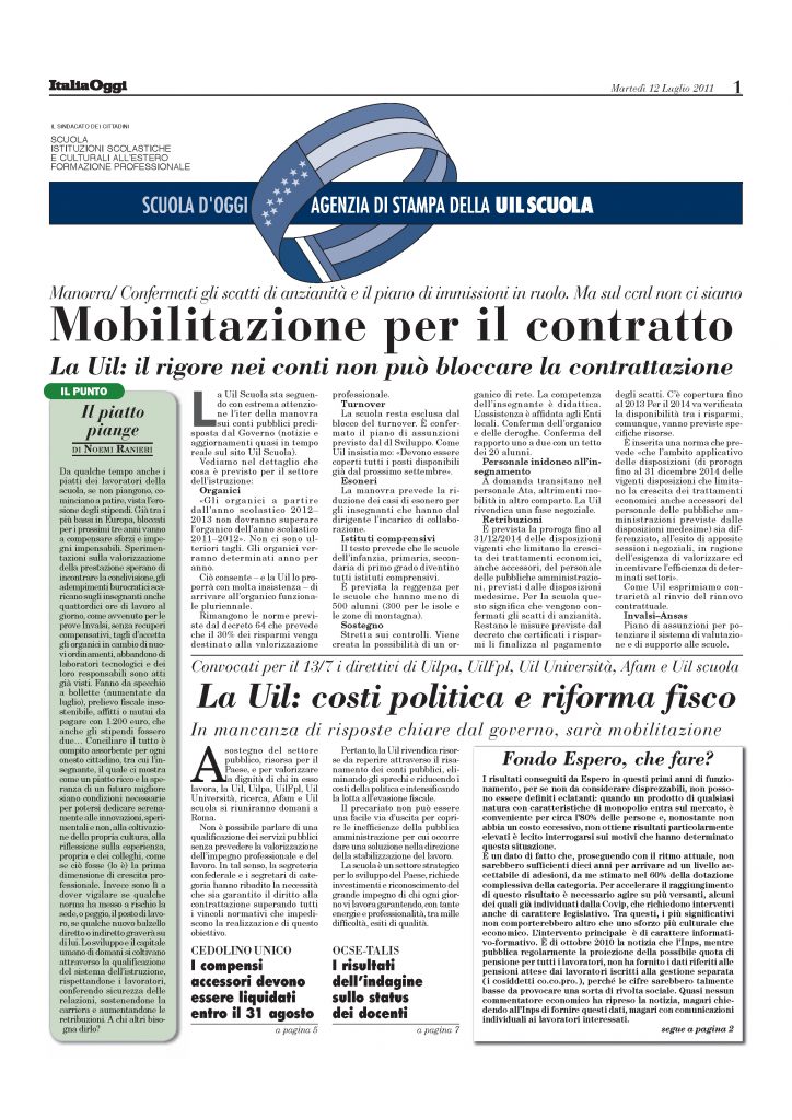 Luglio 2011. Mobilitazione per il contratto