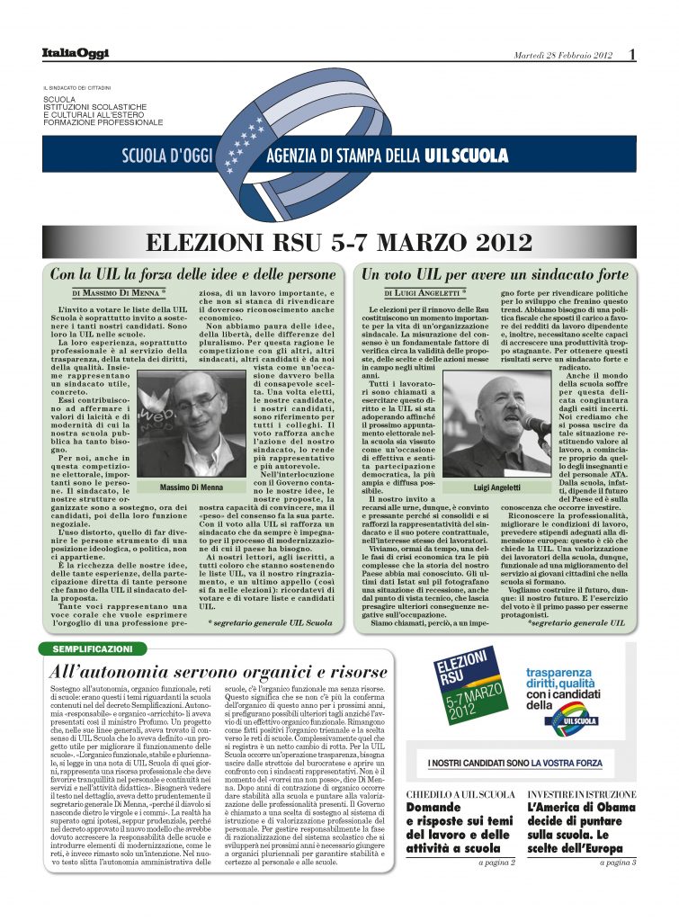 Febbraio 2012. Elezioni RSU 5-7 marzo 2012