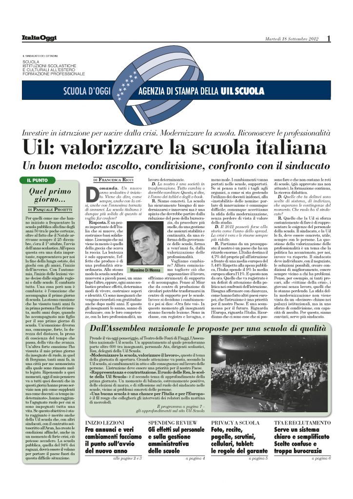 Settembre 2012. Uil: valorizzare la scuola italiana