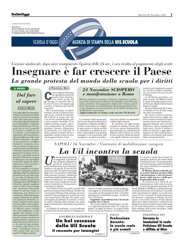 Novembre 2012. Insegnare è far crescere il Paese