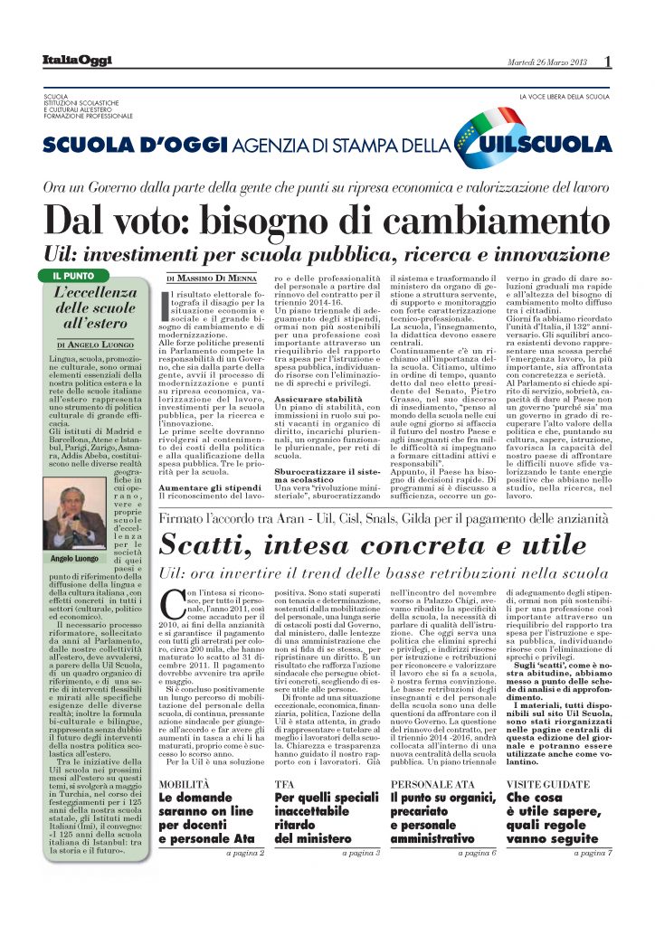 Marzo 2013. Dal voto: bisogno di cambiamento