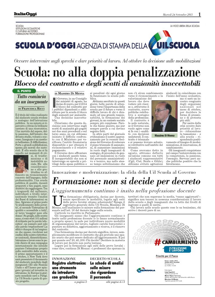 Settembre 2013. Scuola: no alla doppia penalizzazione