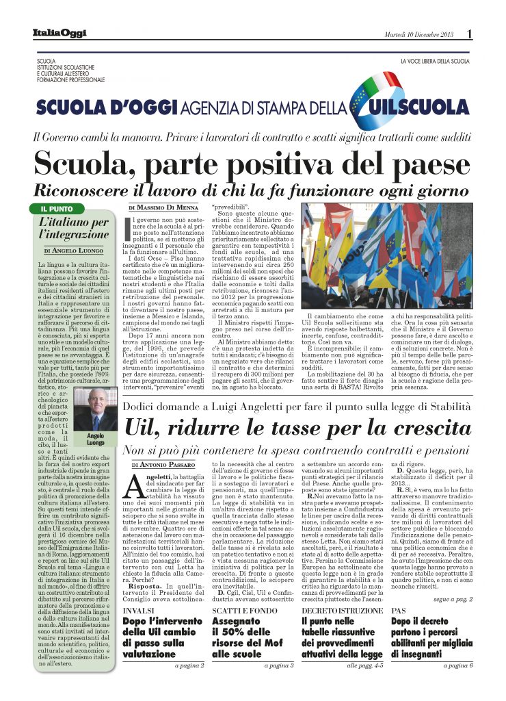 Dicembre 2013. Scuola, parte positiva del paese