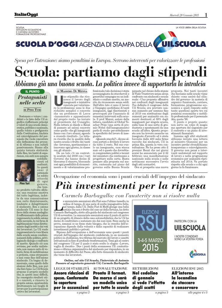 Gennaio 2015. Scuola: partiamo dagli stipendi