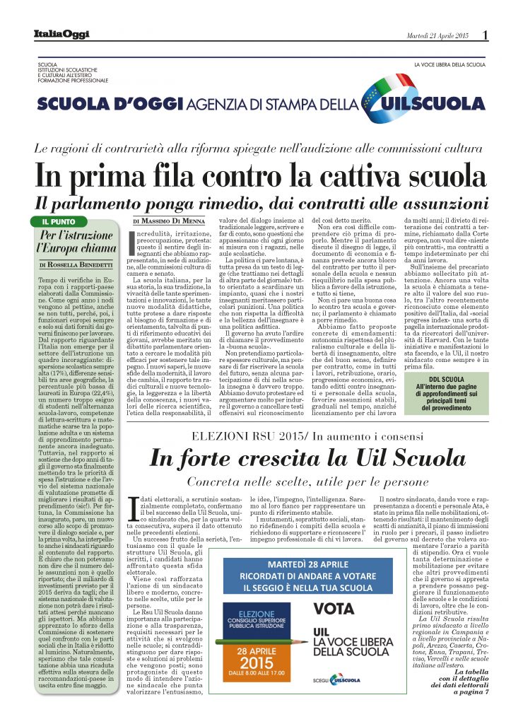 Aprile 2015. In prima fila contro la cattiva scuola