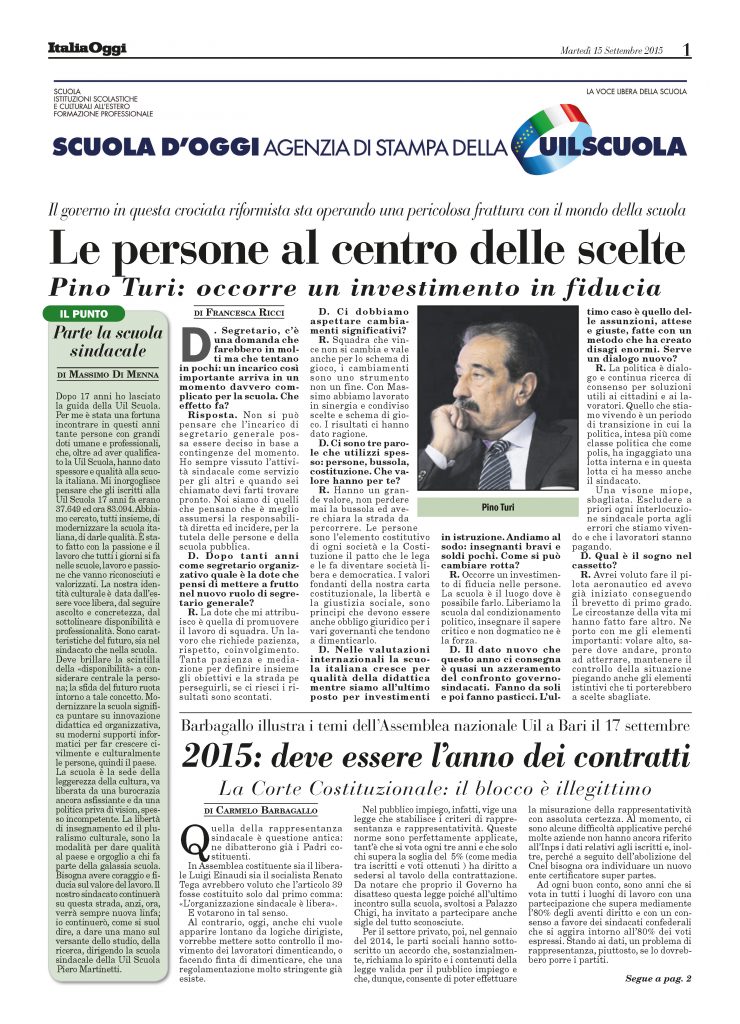Settembre 2015. Le persone al centro delle scelte
