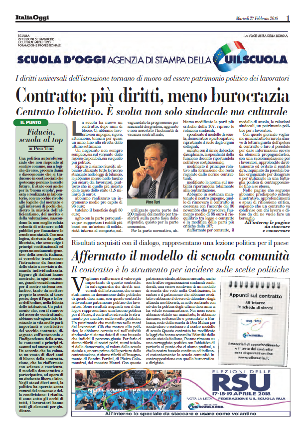 Febbraio 2018. Contratto: più diritti, meno burocrazia