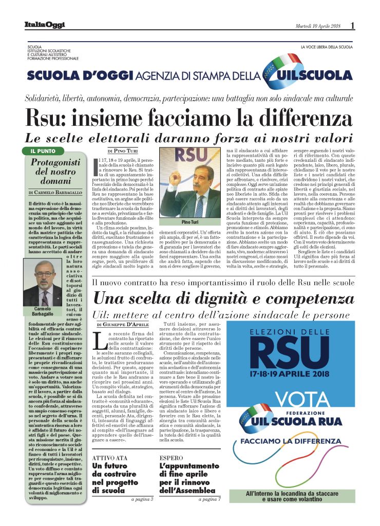 Aprile 2018. Rsu: insieme facciamo la differenza