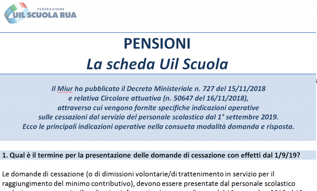 PENSIONI: domande e risposte nella scheda Uil Scuola