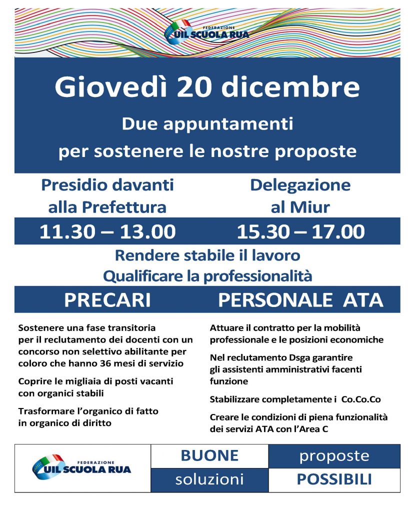 Giovedì 20: doppio appuntamento davanti alla Prefettura e al Miur per precari e personale Ata