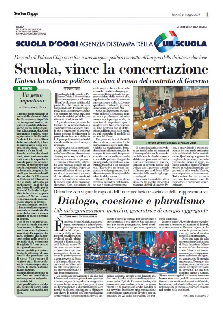 Maggio 2019: Scuola, vince la concertazione