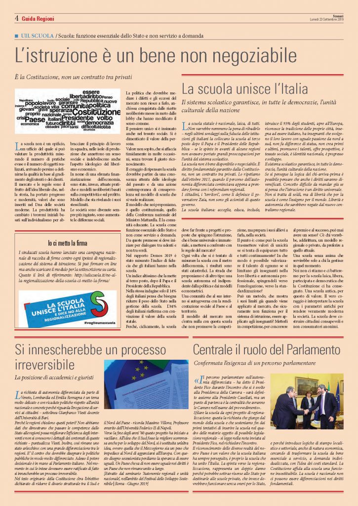 L’istruzione è un bene non negoziabile