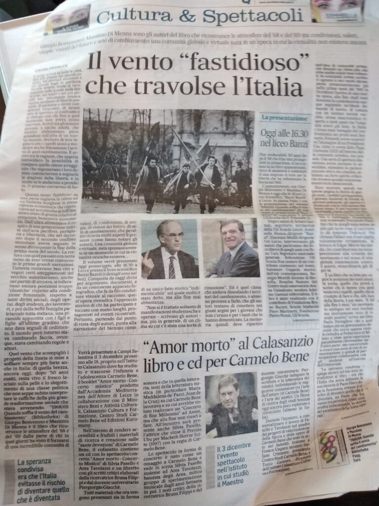 Iniziativa al Liceo Banzi di Lecce. Presentazione del libro: 1968/69 Quando soffia il vento del cambiamento.