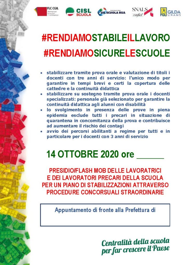 Scuola: domani pomeriggio le iniziative di protesta nelle città italiane per rendere stabile il lavoro e sicure le scuole