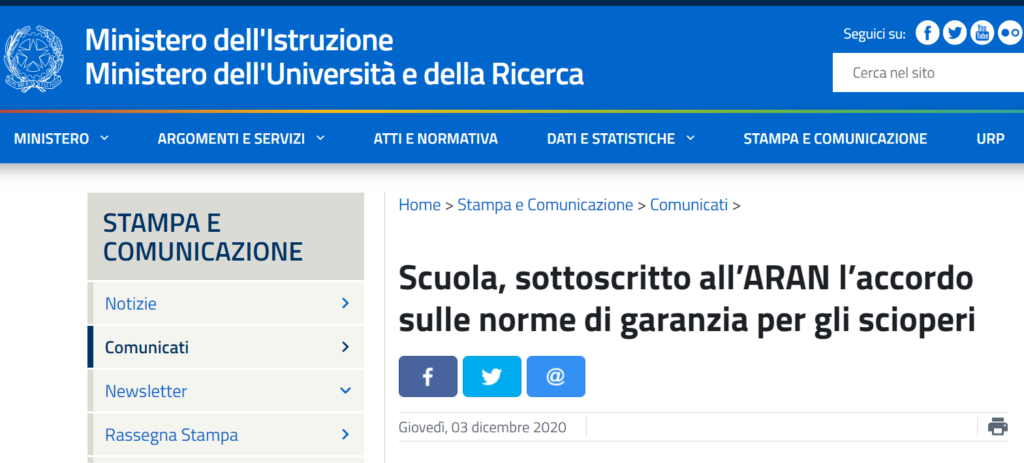 Accordo su sciopero: il portale del MI surreale, confonde desiderio e realtà