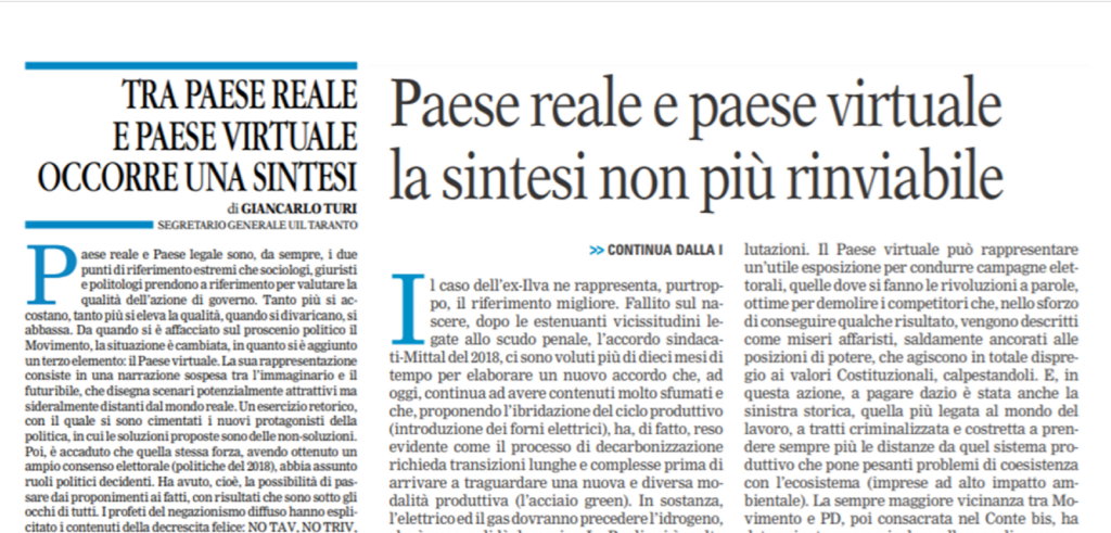 Paese reale e paese virtuale, la sintesi non più rinviabile