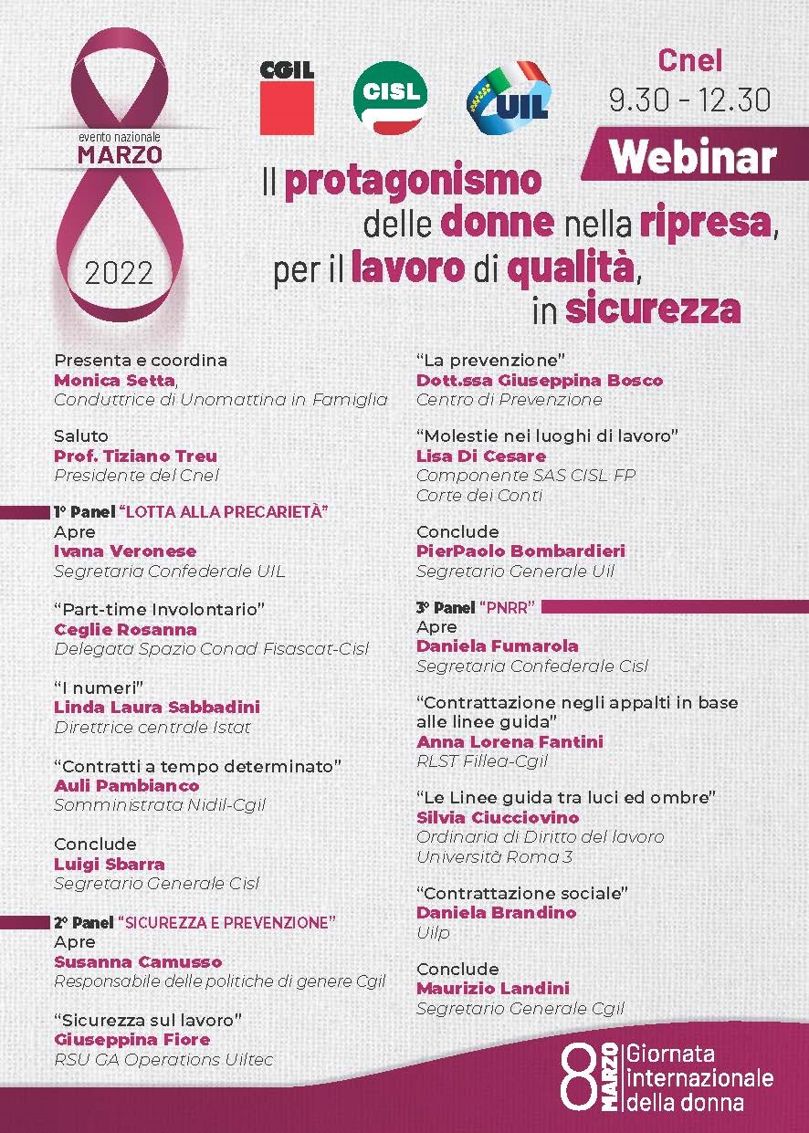 L’8 marzo, le donne e il lavoro. Il webinar CGIL, CISL e UIL