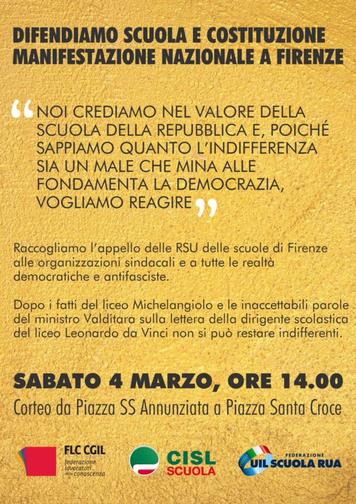 Il mondo della scuola manifesta il 4 marzo a Firenze