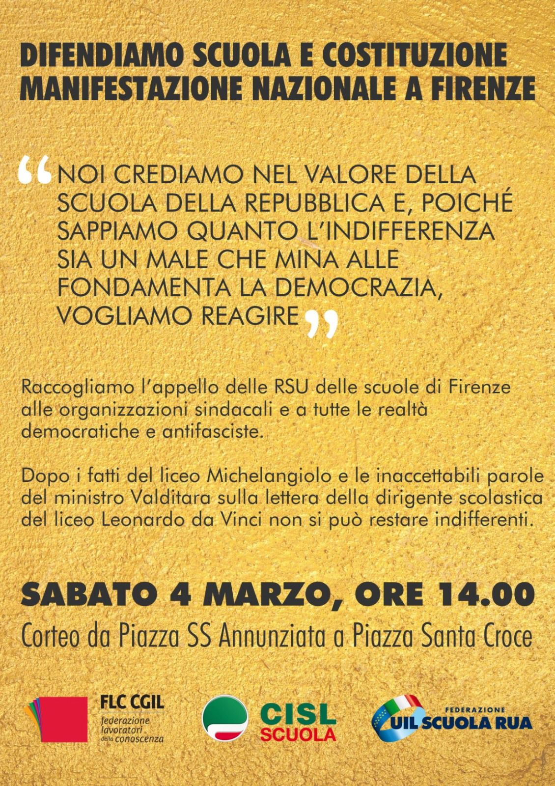 Il mondo della scuola manifesta il 4 marzo a Firenze