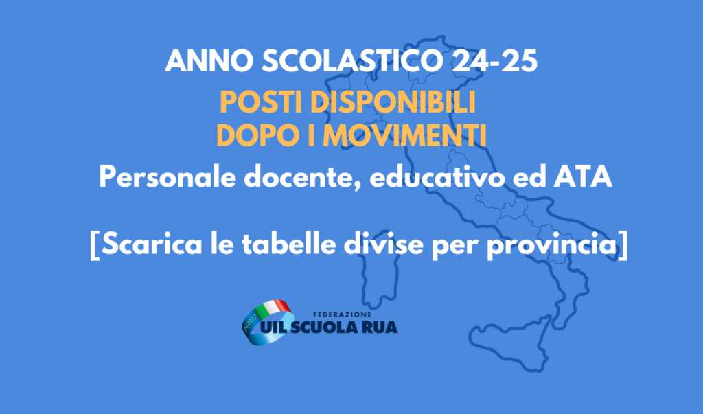 Posti disponibili dopo i movimenti per l’a.s. 2024/25. Personale docente, educativo ed ATA [TABELLE DIVISE PER PROVINCIA]