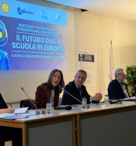 L'Ambasciatore d’Italia a Bruxelles Federica Favi, il Segretario generale D'Aprile e il Responsabile Uil Scuola Esteri Angelo Luongo